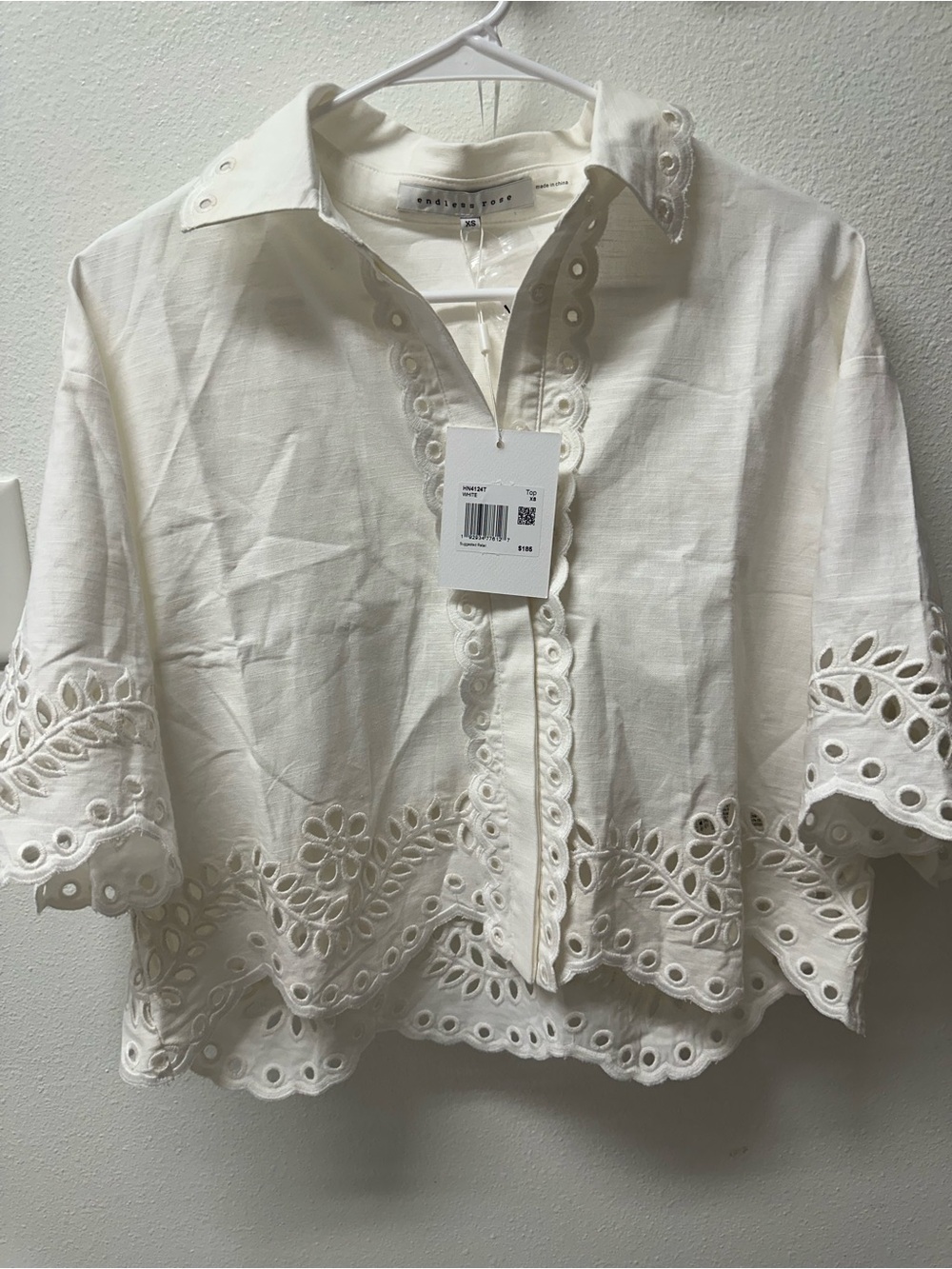 Endless Rose White Eyelet-Trim Button Down Shirt & Short